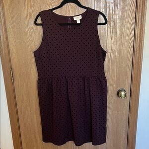 LOFT Burgandy Sleeveless Polka Dot Dress